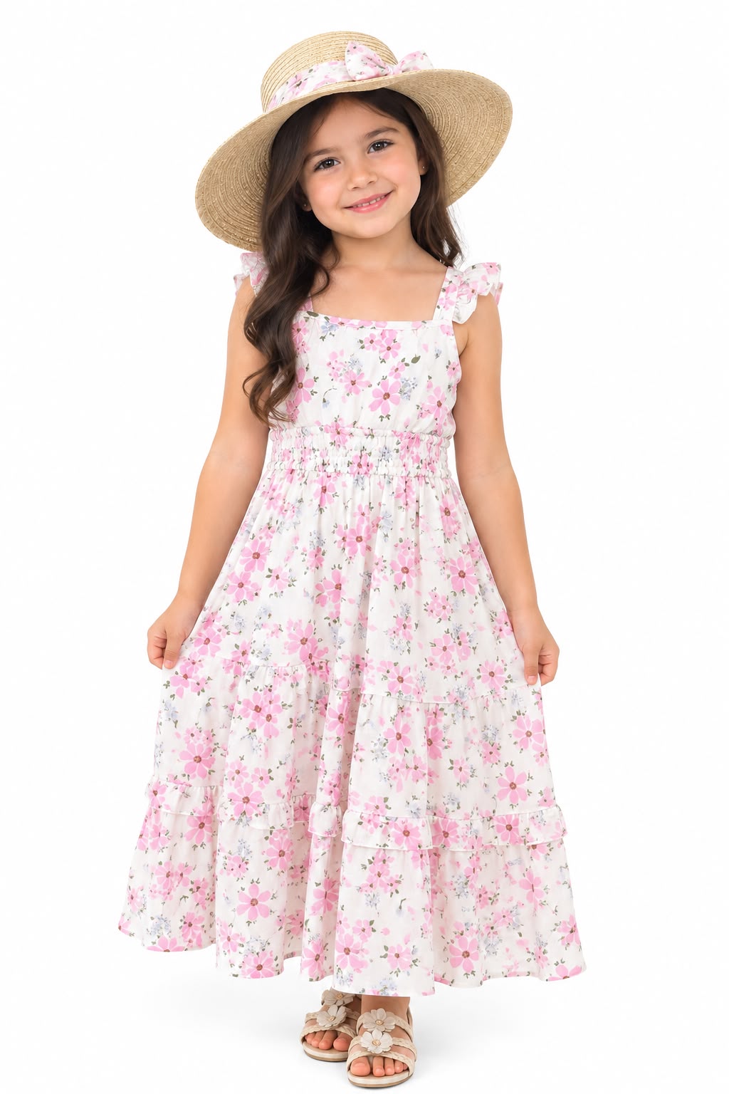 Vestido Floreado con Sombrero Niña Victory Heart