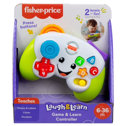 Juego de juguete Fisher-Price Laugh & Learn para bebés y niños pequeños con mando de aprendizaje, color verde, videojuego de simulación con música y luces, para mayores de 6 meses.