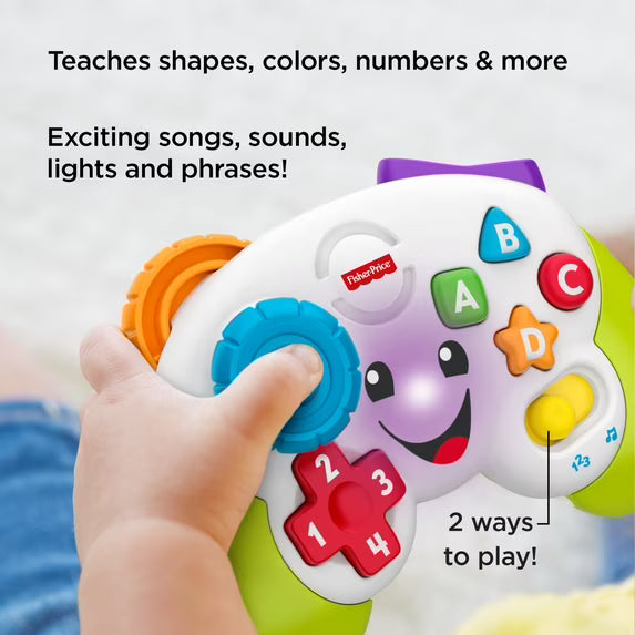 Juego de juguete Fisher-Price Laugh & Learn para bebés y niños pequeños con mando de aprendizaje, color verde, videojuego de simulación con música y luces, para mayores de 6 meses.