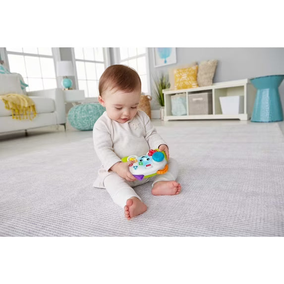 Juego de juguete Fisher-Price Laugh & Learn para bebés y niños pequeños con mando de aprendizaje, color verde, videojuego de simulación con música y luces, para mayores de 6 meses.