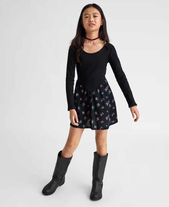 VESTIDO NEGRO CON FLORES NIÑA