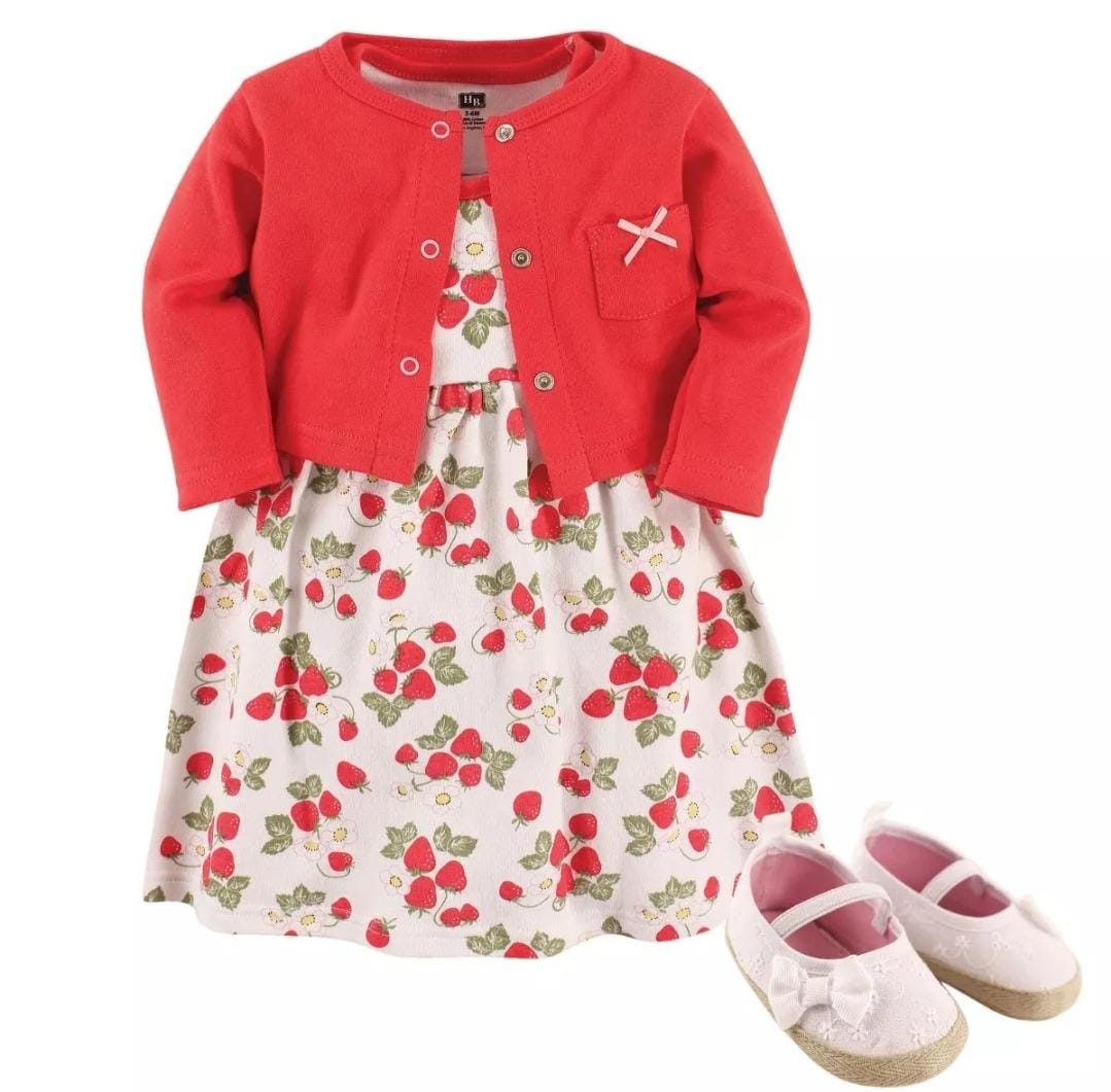 vestido , cardigan y zapatos Bebé niña