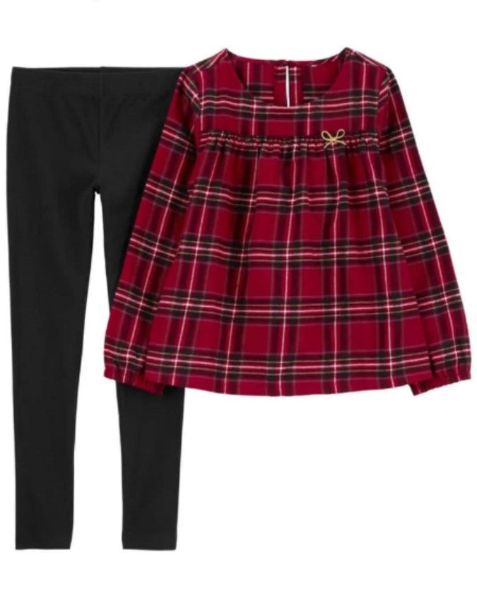 SET BEBE MANGA LARGA ROJO CUADRICULADO