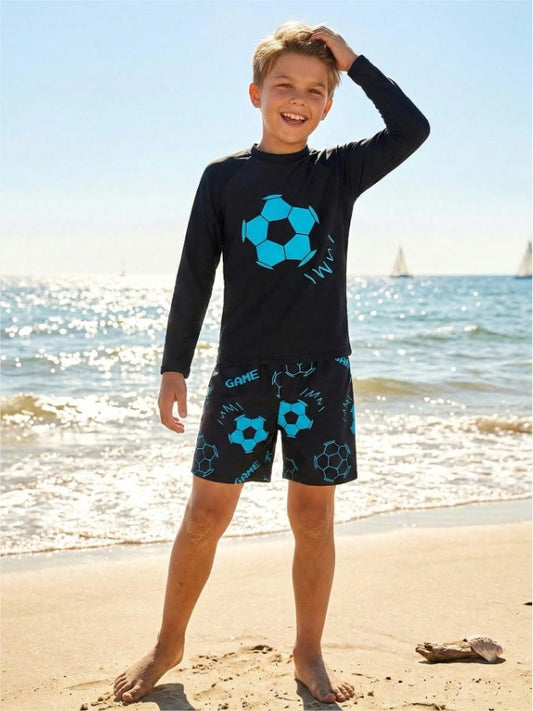 Traje de Baño Negro con Azul Futbol Niño
