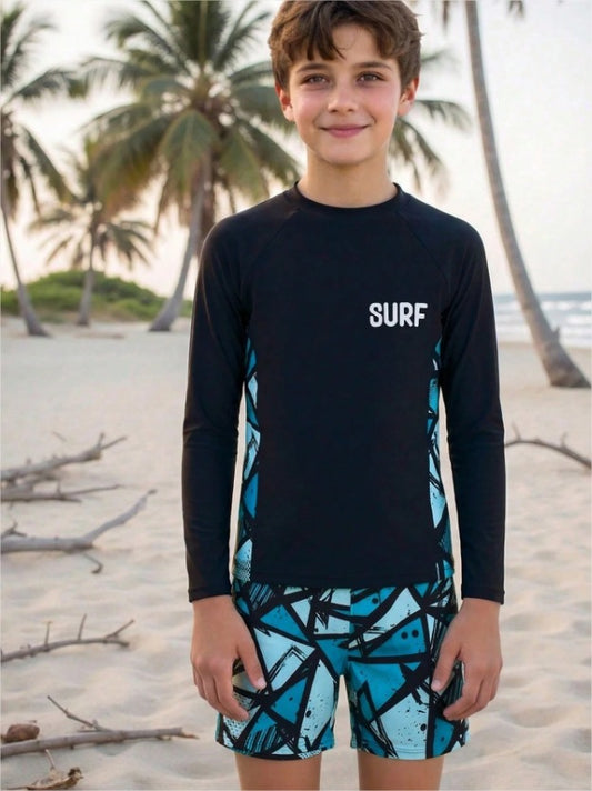 Traje de Baño Negro con Azul Surf Niño