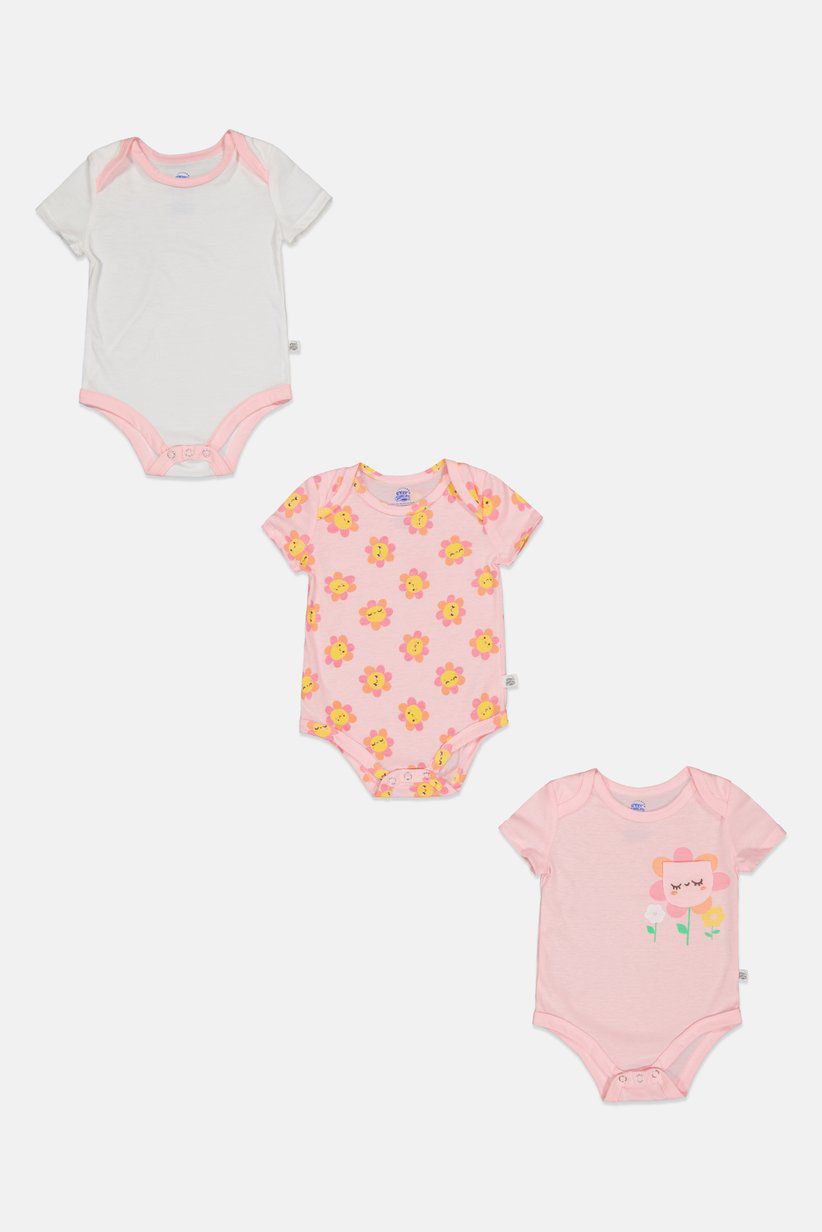 Set 3 Mamelucos Niña Rosa Flores Exer Saucer