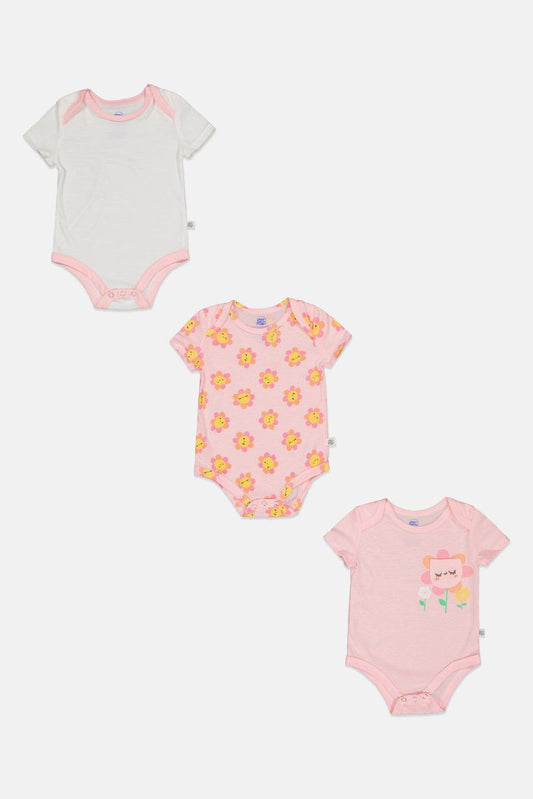 Set 3 Mamelucos Niña Rosa Flores Exer Saucer