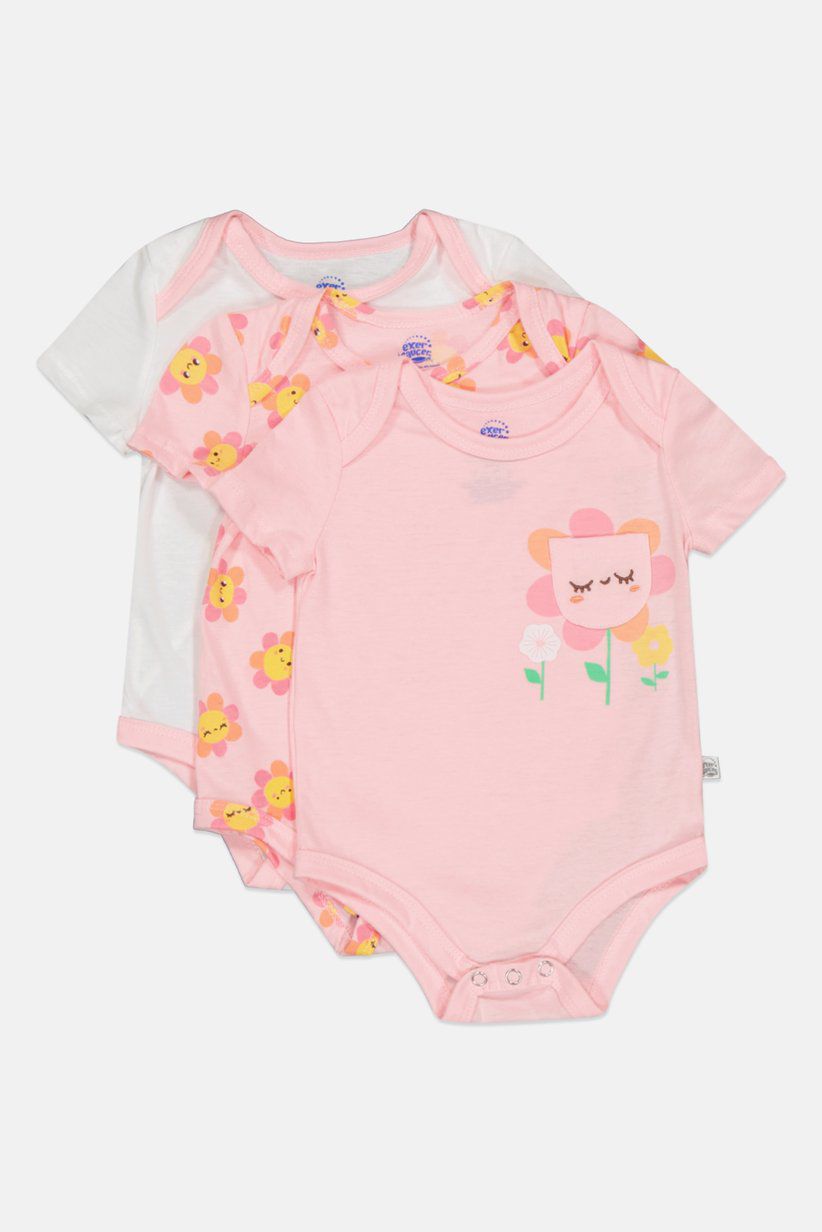 Set 3 Mamelucos Niña Rosa Flores Exer Saucer