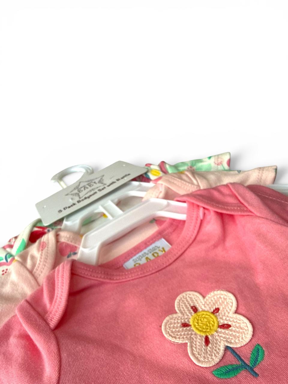 Set 3 Mamelucos Flores Bebe Niña con Sonajero Super Star Baby