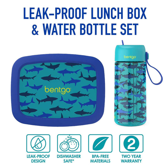 Set 2 Piezas Lunch Box + Water Bottle Tiburones Niño Bentgo