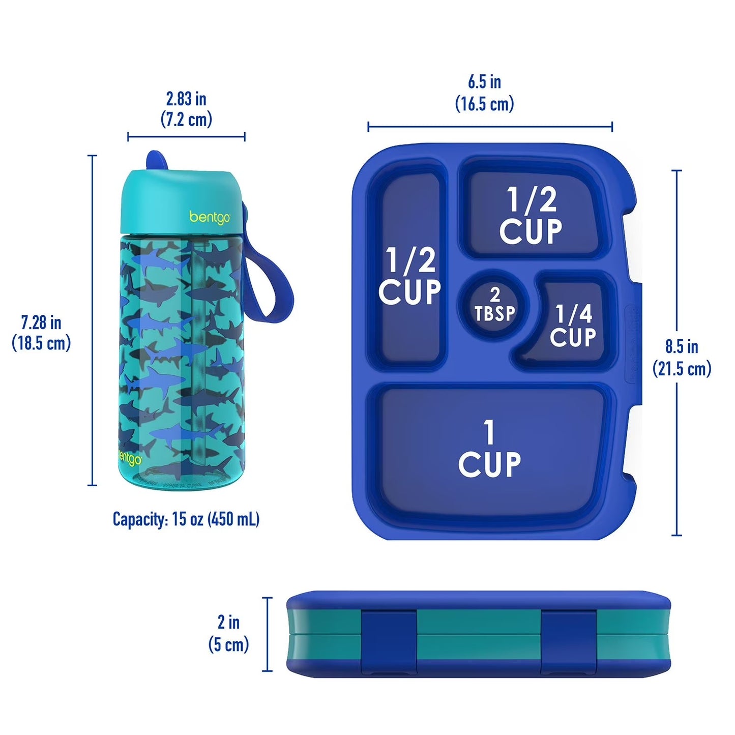 Set 2 Piezas Lunch Box + Water Bottle Tiburones Niño Bentgo