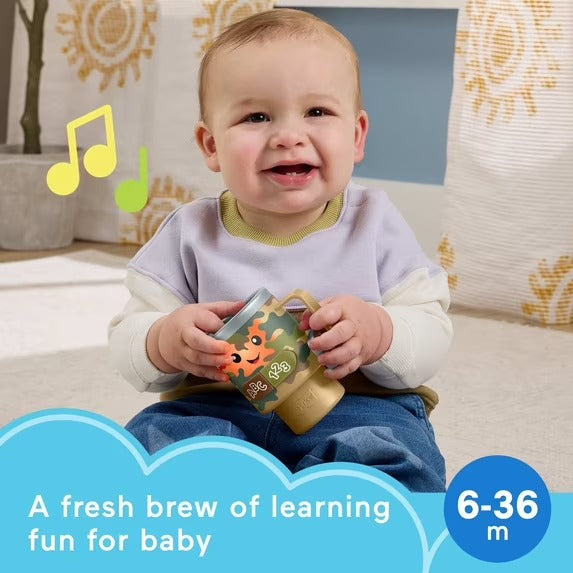 Taza de café con estampado de camuflaje Fisher-Price Laugh & Learn Wake up & Learn para bebés y niños pequeños con música y luces.