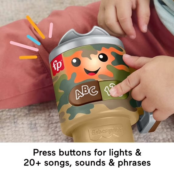 Taza de café con estampado de camuflaje Fisher-Price Laugh & Learn Wake up & Learn para bebés y niños pequeños con música y luces.
