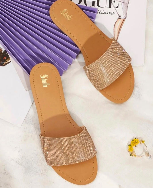 Sandalias Doradas Brillantes Dama Shein